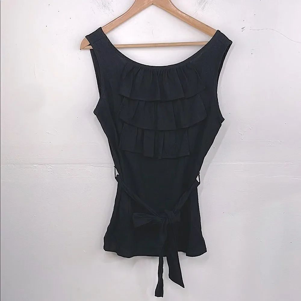 Katherine McConnell Black Sleeveless Fitted top 100% Linen size Medium